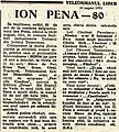 Ion Pena - 80 de ani de la naștere -ziarul Teleormanul liber - articol semnat de Ion Hogaș. Scriitorul era perceput doar ca epigramist în 1991