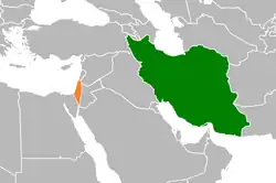 Map indicating locations of Israel and Iran