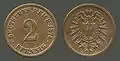 2 pfennigi de bronz (1874).
