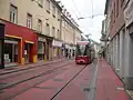Tramvai Bombardier circulând pe Jakoministraße