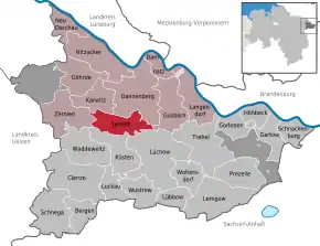 Poziția  Jameln pe harta districtului Lüchow-Dannenberg