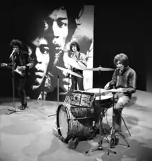 The Jimi Hendrix Experience performing for Dutch television in 1967. From left to right: Jimi Hendrix, Noel Redding, and Mitch Mitchell.