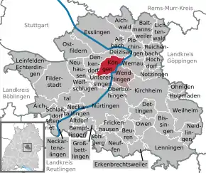 Poziția  Köngen pe harta districtului Esslingen