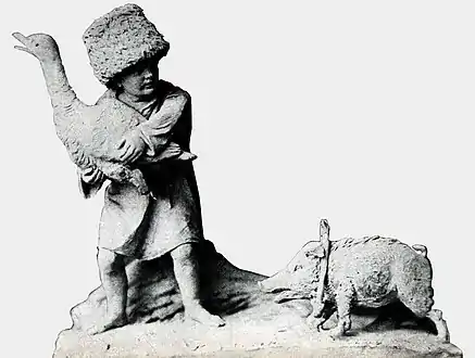 Copil cu gâscă și purcel