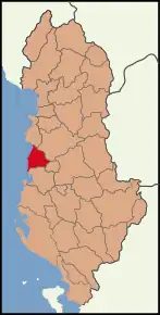 Poziția localității Districtul Kavajë