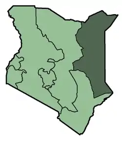 Harta provinciei de Nord Est în cadrul Kenyei
