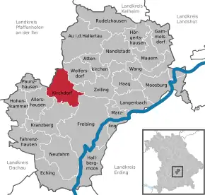 Poziția  Kirchdorf a.d.Amper pe harta districtului Freising