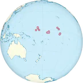 Amplasarea insulelor Republicii Kiribati (roșu) în Oceanul Pacific