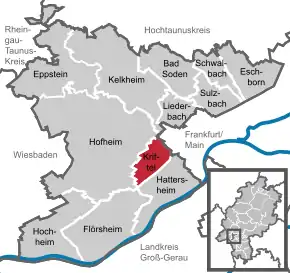 Poziția comunei Kriftel pe harta districtului Main-Taunus-Kreis