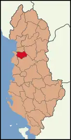 Poziția localității Districtul Krujë