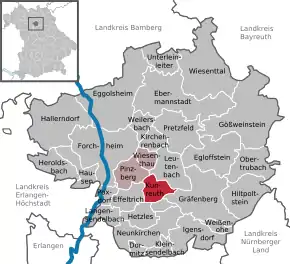 Poziția Kunreuth pe harta districtului Forchheim