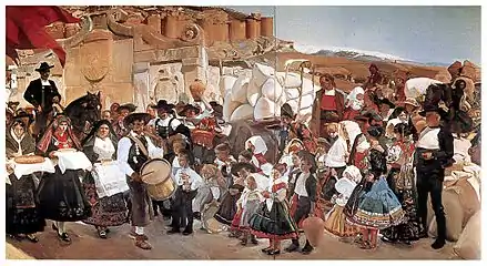Castilla sau La fiesta del pan, 1913.  Prima care a fost finalizată de Viziunile Spaniei, 14 picturi murale aflate la Hispanic Society din Manhattan.