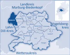Poziția  Biebertal pe harta districtului Gießen