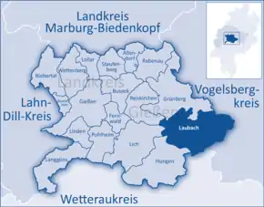 Poziția orașului Laubach pe harta districtului Gießen