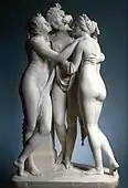 Le tre Grazie (Cele Trei Grații); de Antonio Canova; 1815-1817; marmură; 173 × 97,2 × 57&nbsp;cm; Muzeul Victoria și Albert (Londra)
