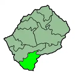 Harta districtului Quthing în cadrul statului Lesotho