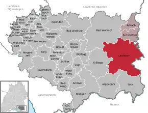 Poziția orașului Leutkirch im Allgäu pe harta districtului Ravensburg