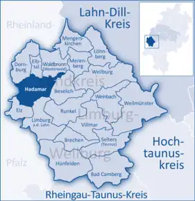 Poziția orașului Hadamar pe harta districtului Limburg-Weilburg