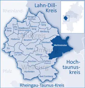 Poziția  Weilmünster pe harta districtului Limburg-Weilburg