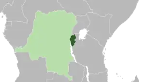 Ruanda-Urundi (verde închis) reprezentată în cadrul Imperiului Colonial Belgian (verde deschis), 1935.