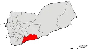 Harta guvernoratului Abyan în cadrul Yemenului