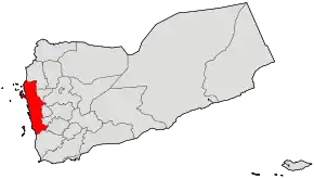 Harta guvernoratului Al Hudaydah  în cadrul Yemenului