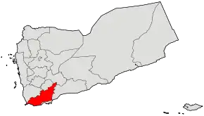 Harta guvernoratului Lahij  în cadrul Yemenului