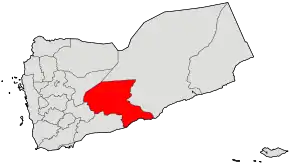 Harta guvernoratului Shabwah  în cadrul Yemenului