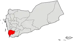 Harta guvernoratului Ta'izz în cadrul Yemenului