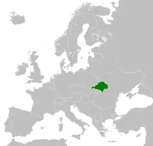 Hartă a revendicărilor Republicilor Ucrainene Occidentale în 1918.