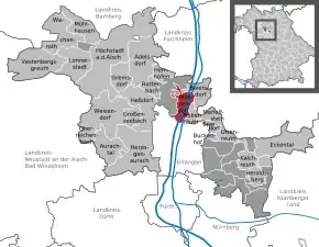 Poziția orașului Möhrendorf pe harta districtului Erlangen-Höchstadt