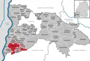 Poziția orașului Müllheim pe harta districtului Breisgau-Hochschwarzwald