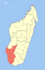 Harta regiunii Atsimo-Andrefana în cadrul Madagascarului