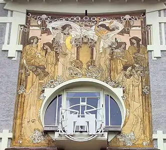 Sgraffito de Paul Cauchie pe casa lui studio din Bruxelles (1905)