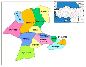 Location of Malatya within Turkey.