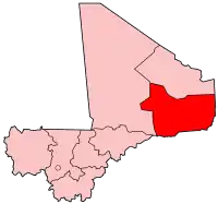 Harta regiunii Gao în cadrul statului Mali