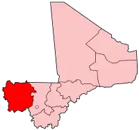 Harta regiunii Kayes în cadrul statului Mali