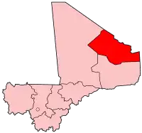 Harta regiunii Kidal în cadrul statului Mali