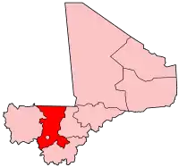 Harta regiunii Koulikoro în cadrul statului Mali