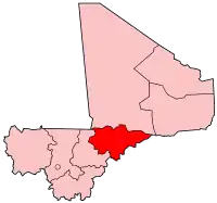 Harta regiunii Mopti în cadrul statului Mali