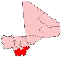 Harta regiunii Sikasso în cadrul statului Mali