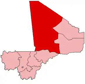 Harta regiunii Tombouctou în cadrul statului Mali