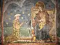 Anastasia, soţia logofătului Toader Bubuiog, îngenuncheată în faţa Maicii Domnului, pictură murală din biserica Mănăstirii Humor