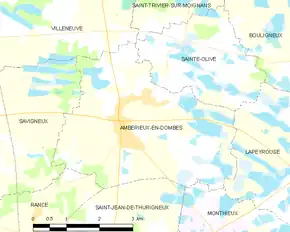 Poziția localității Ambérieux-en-Dombes