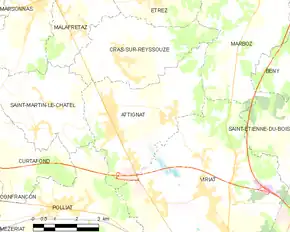 Poziția localității Attignat