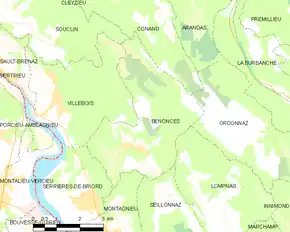 Poziția localității Bénonces
