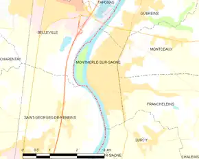 Poziția localității Montmerle-sur-Saône