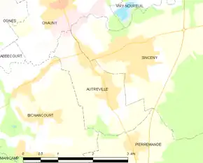 Poziția localității Autreville. Aisne
