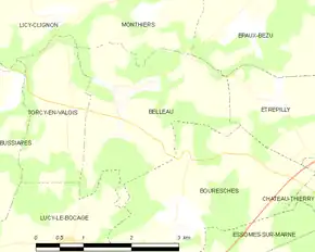 Poziția localității Belleau. Aisne