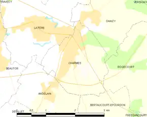 Poziția localității Charmes. Aisne